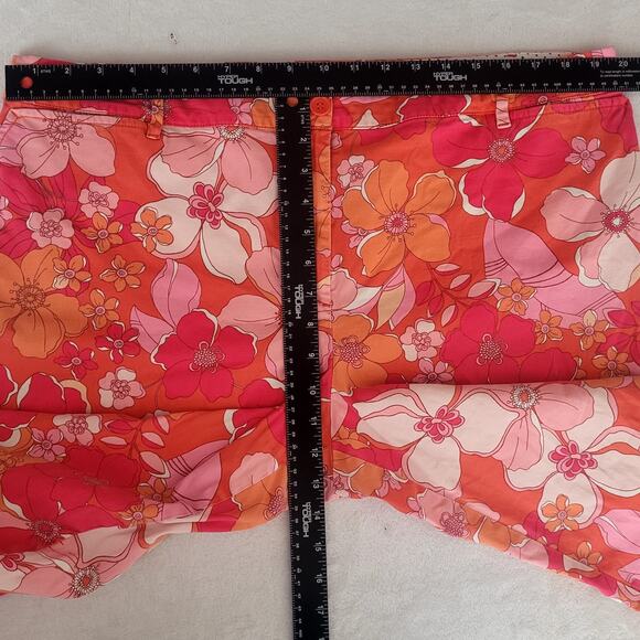 Talbots Sz 18‎ Red Orange Floral Tossed Flowers Perfect Crop Pants Stretchy - Picture 7 of 10